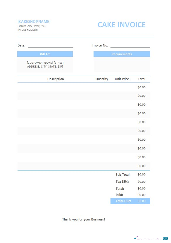 Download Free Cake Invoice Template Photoshop template